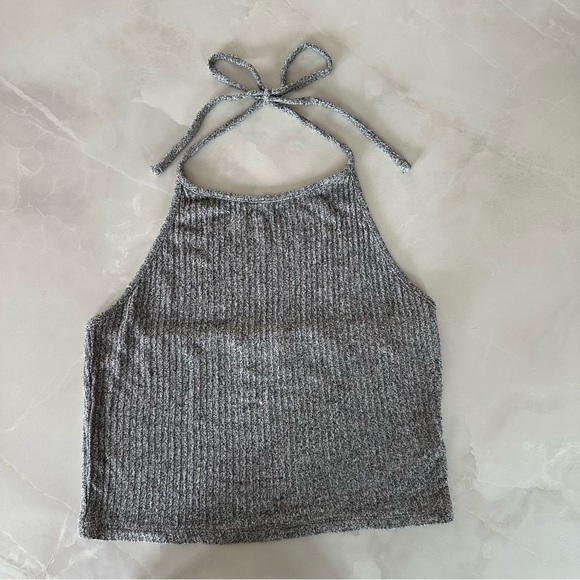 Brandy Melville Gray Ribbed Crop Halter Top - Picture 6 of 9